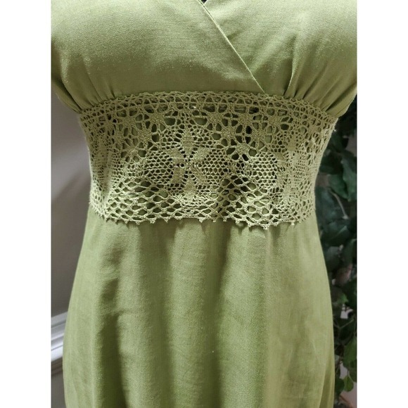 Foschini Women's Green 100% Ramie Sleeve Less V-Neck Long Maxi Dress Size 8 - Picture 3 of 11